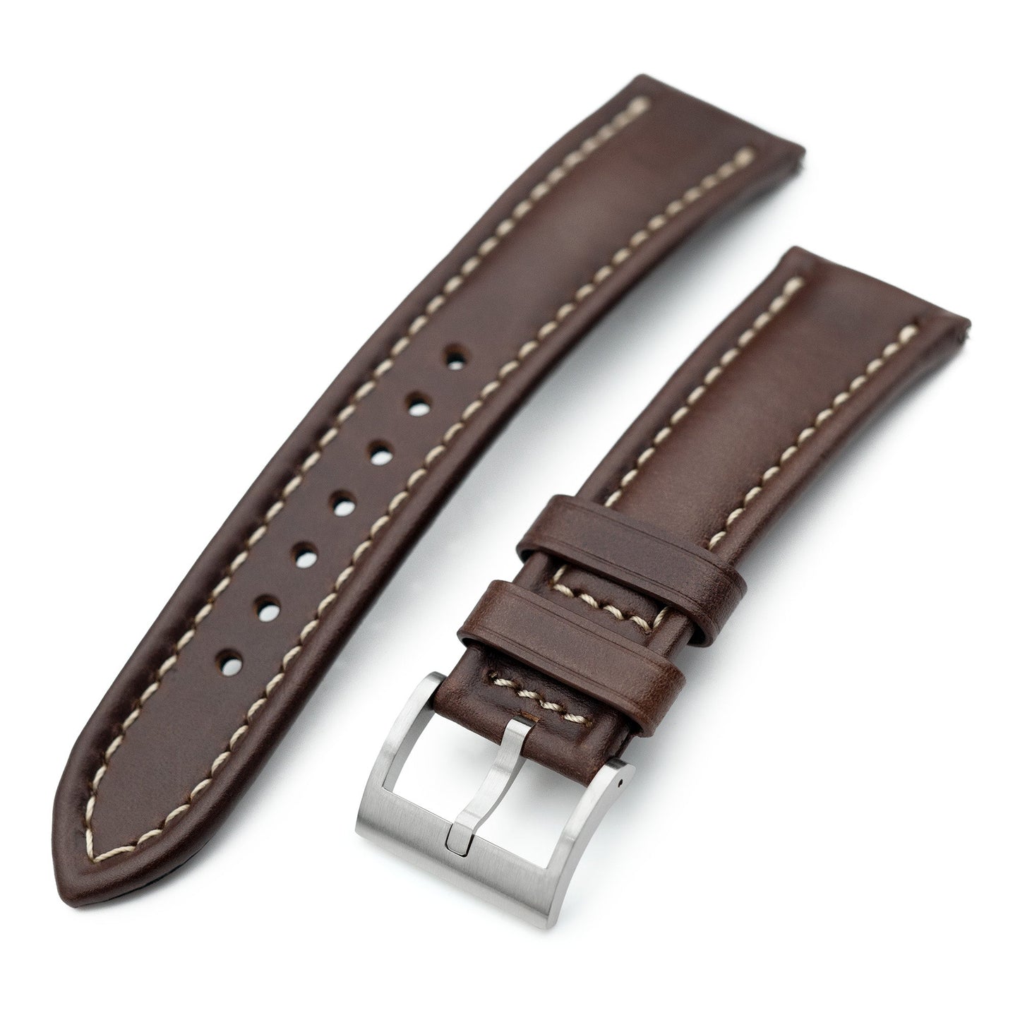 Aviator Style Quick Release Brown Horween Chromexcel Leather Watch Band 19mm, 20mm, 22mm or 23mm