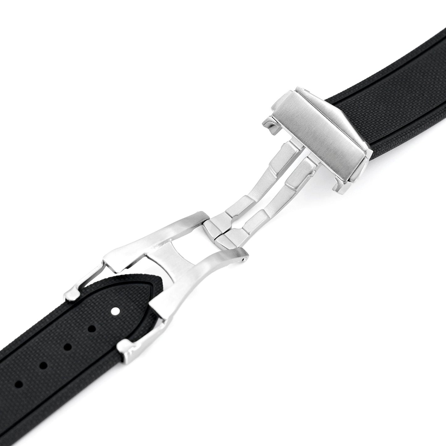 21mm FKM33 Black Rubber Quick Release Watch Band, Deployment Clasp
