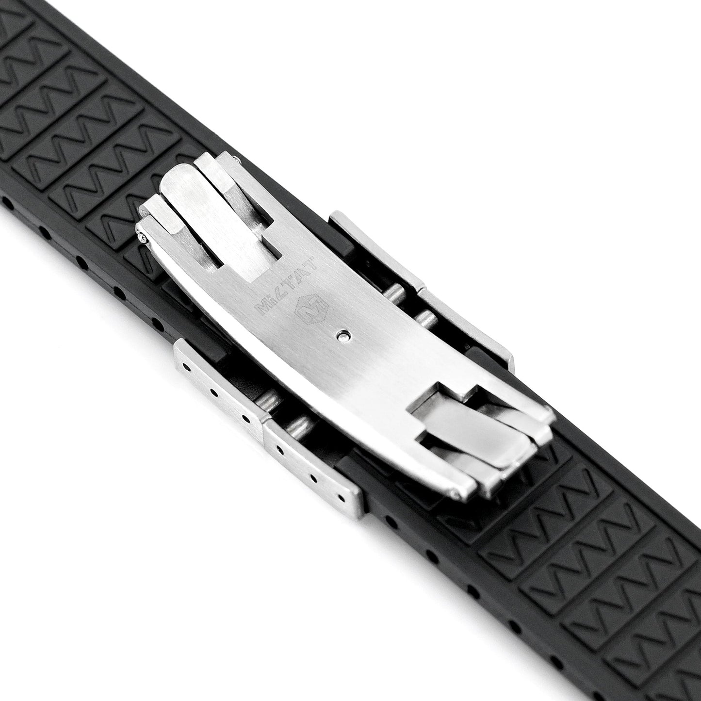 20mm or 22mm FKM34 Black Rubber Quick Release Watch Band, Deployment Clasp
