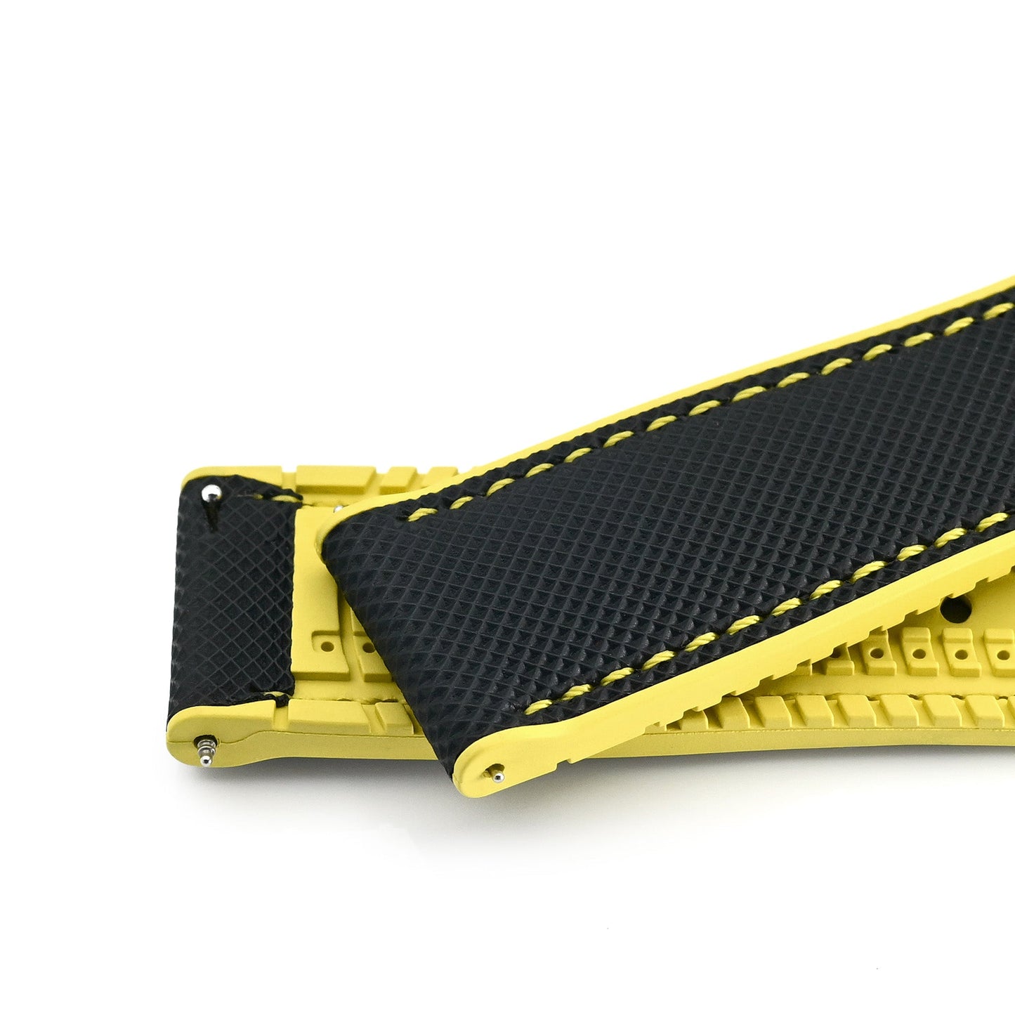 FKM38 Black on Yellow FKM Quick Release Rubber Watch Band, Brushed, 20mm or 22mm