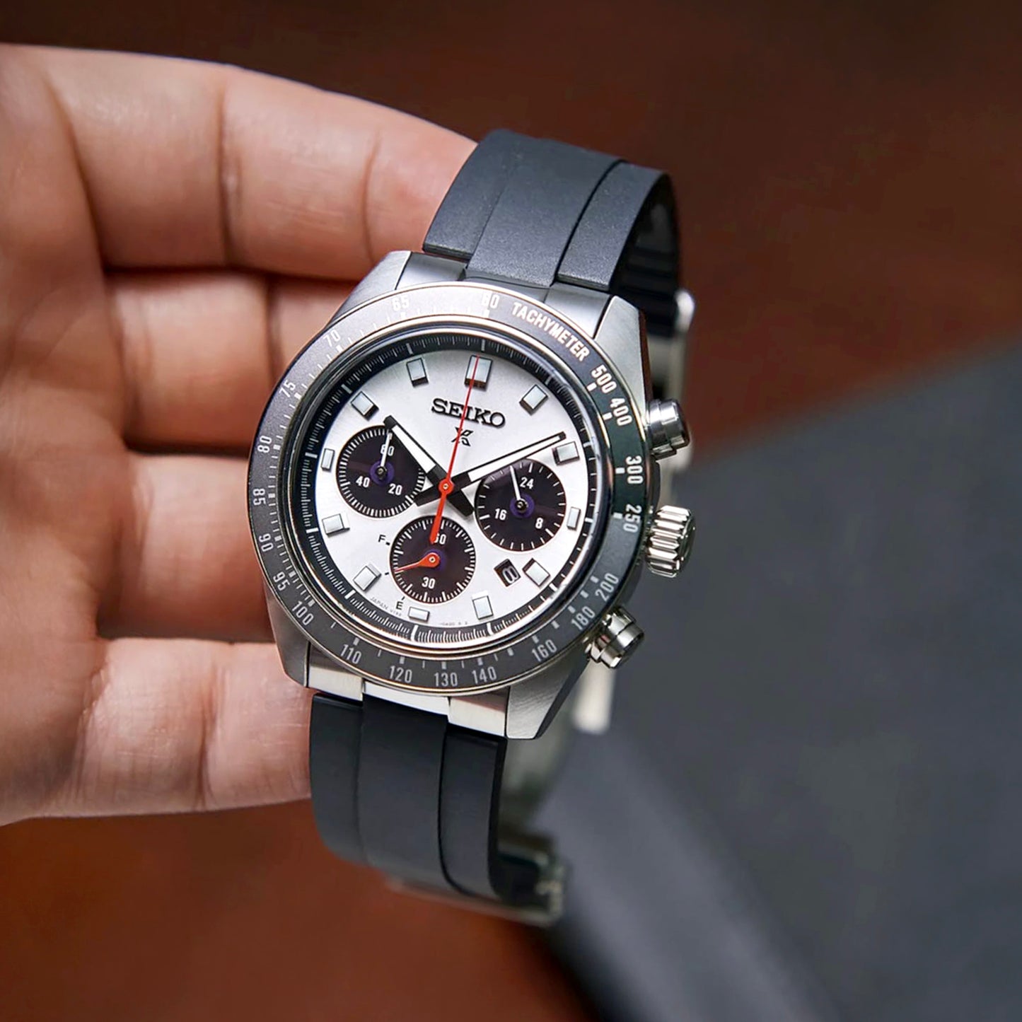 MX03-911 Black FKM Rubber Strap with Curved End Links compatible with Seiko Speedtimer