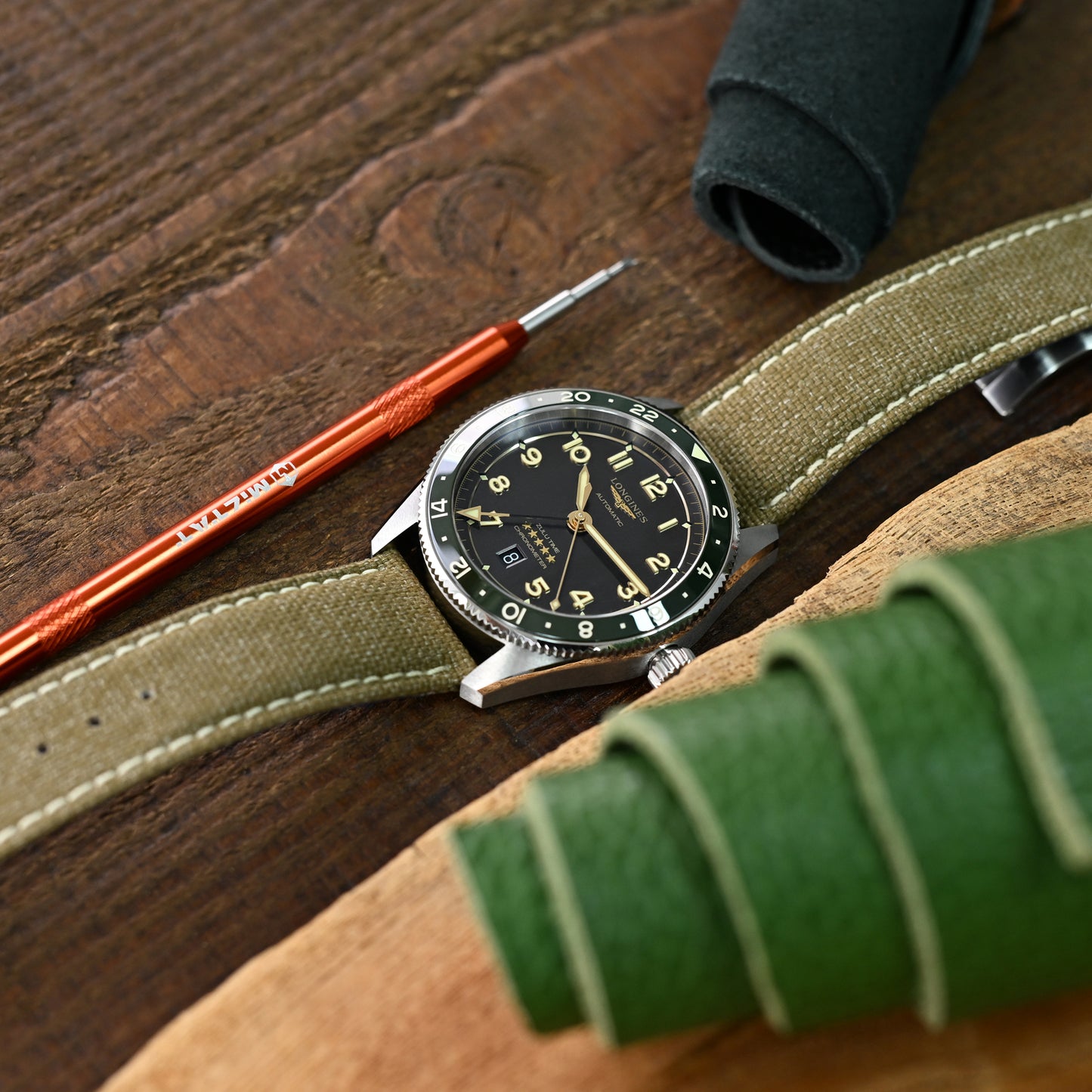 Khaki Canvas, Beige Stitching, Brushed