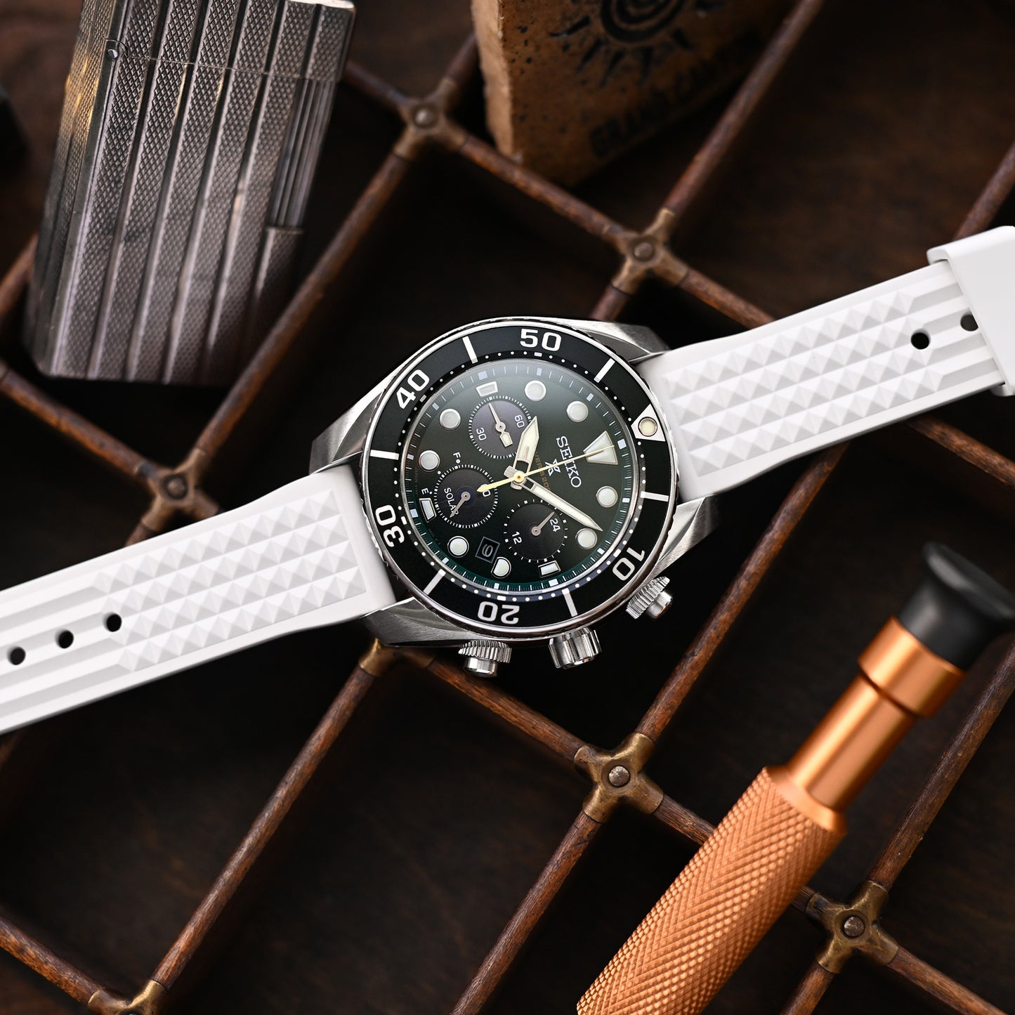 Chaffle White FKM Rubber watch strap, 20mm or 22mm