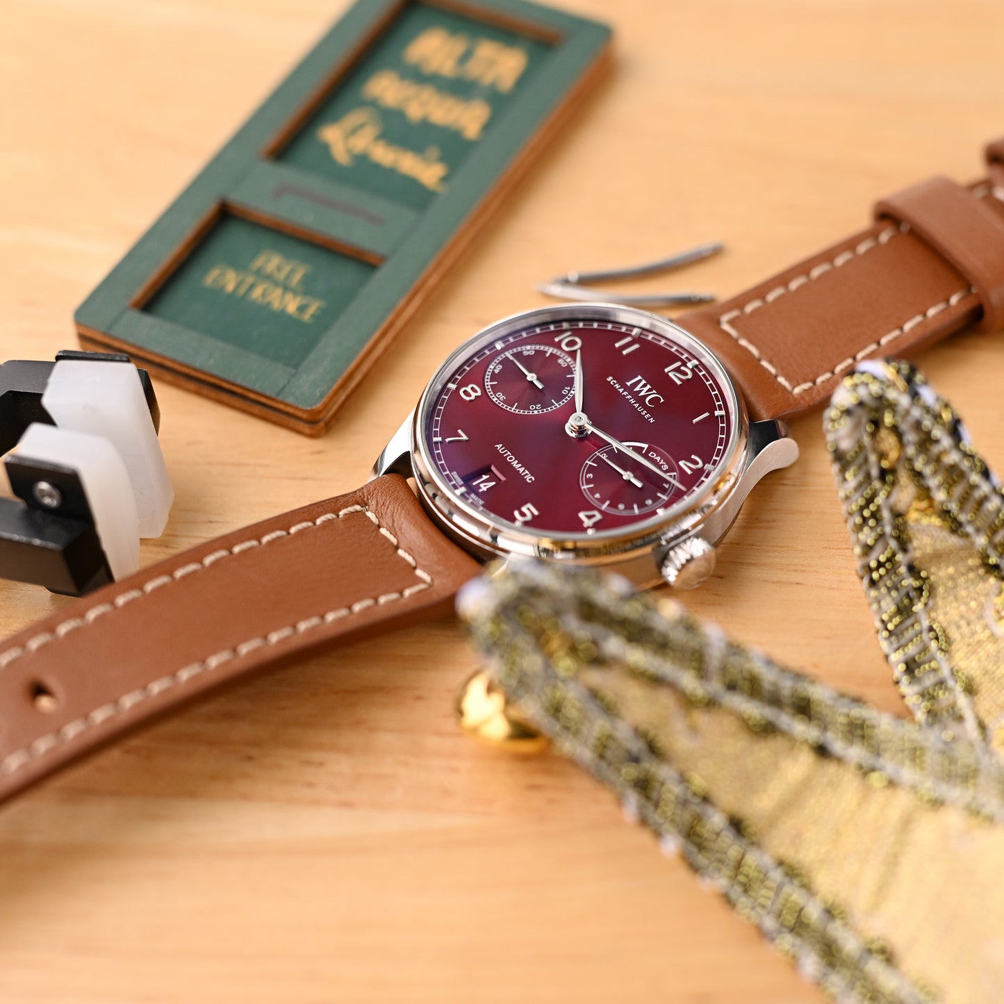 Pam Collection, Brown French Crafted Barenia Leather Strap for Panerai, Beige Stitch.