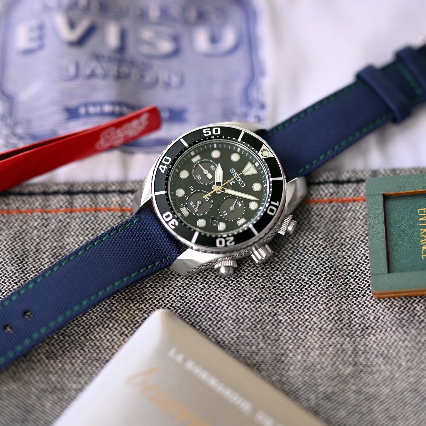 20mm Blue Sailcloth Quick Release Nylon, Green St., Polished