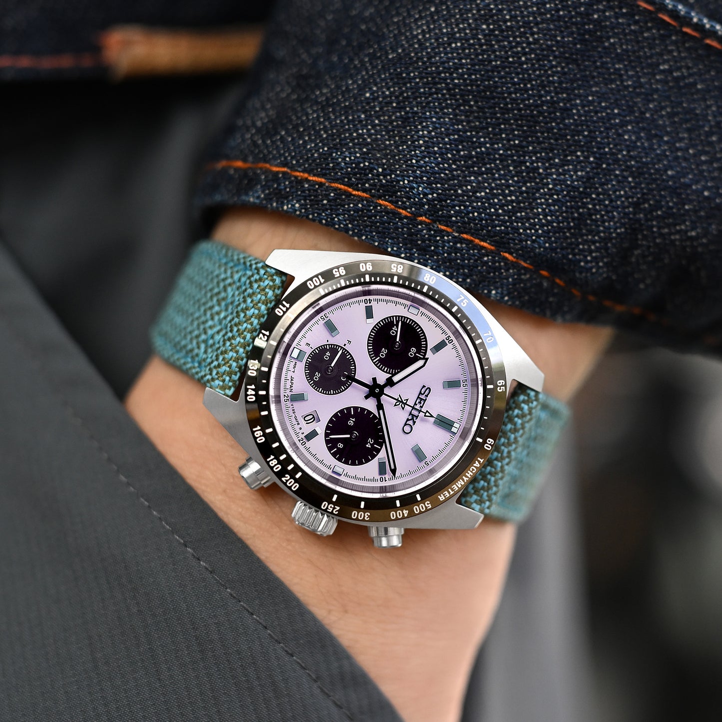 Q.R. Revive Pilot watch strap in Mixed Blue Green