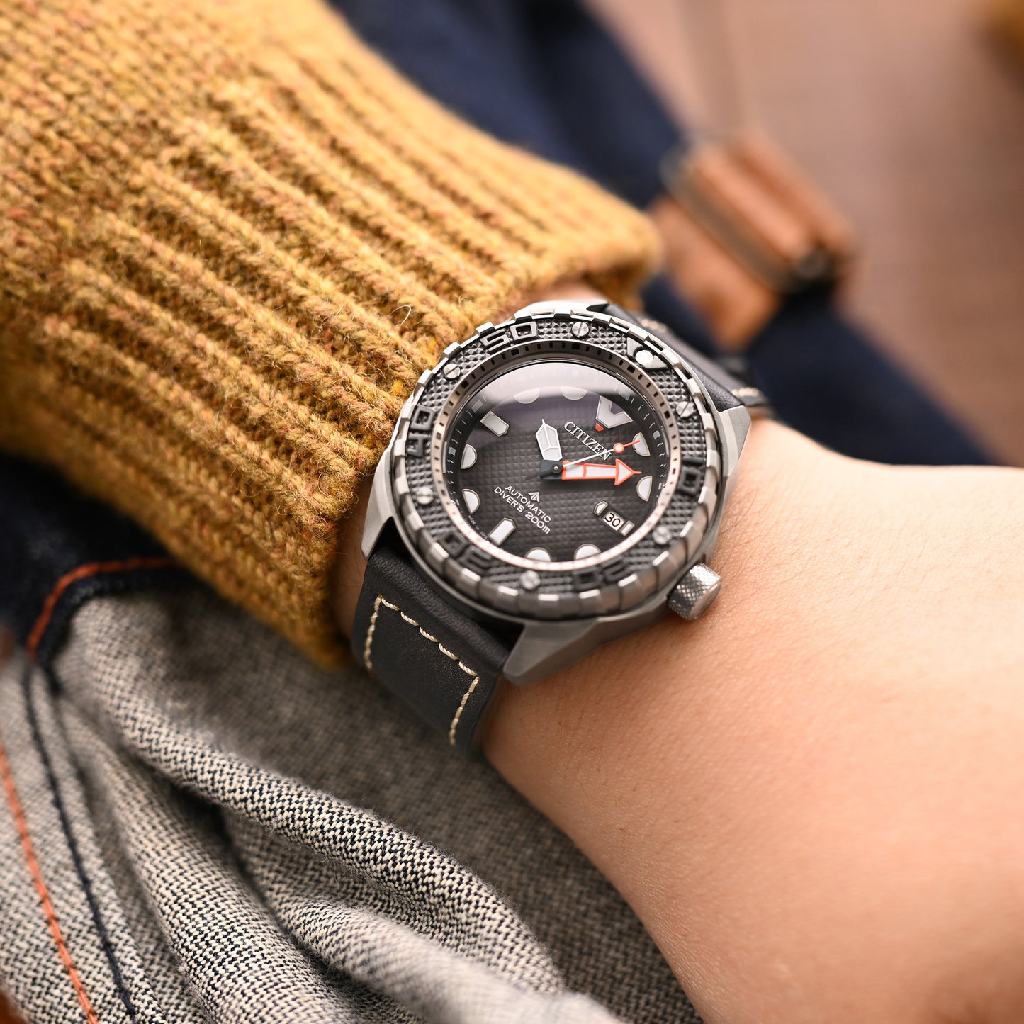 Pam Collection, Black French Crafted Barenia Leather Strap for Panerai, Beige Stitch.
