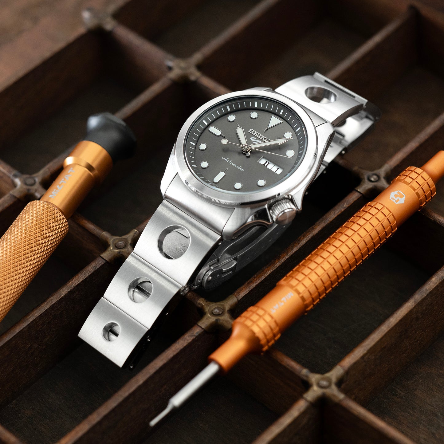 Rollball II for Seiko 5 Sports 40mm Baton Clasp, Brushed