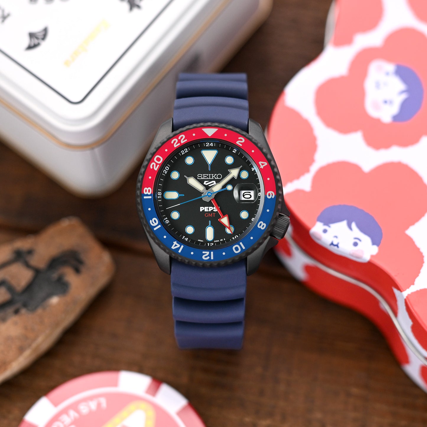 Firewave Resilient Curved End FKM rubber Watch Strap, Navy Blue
