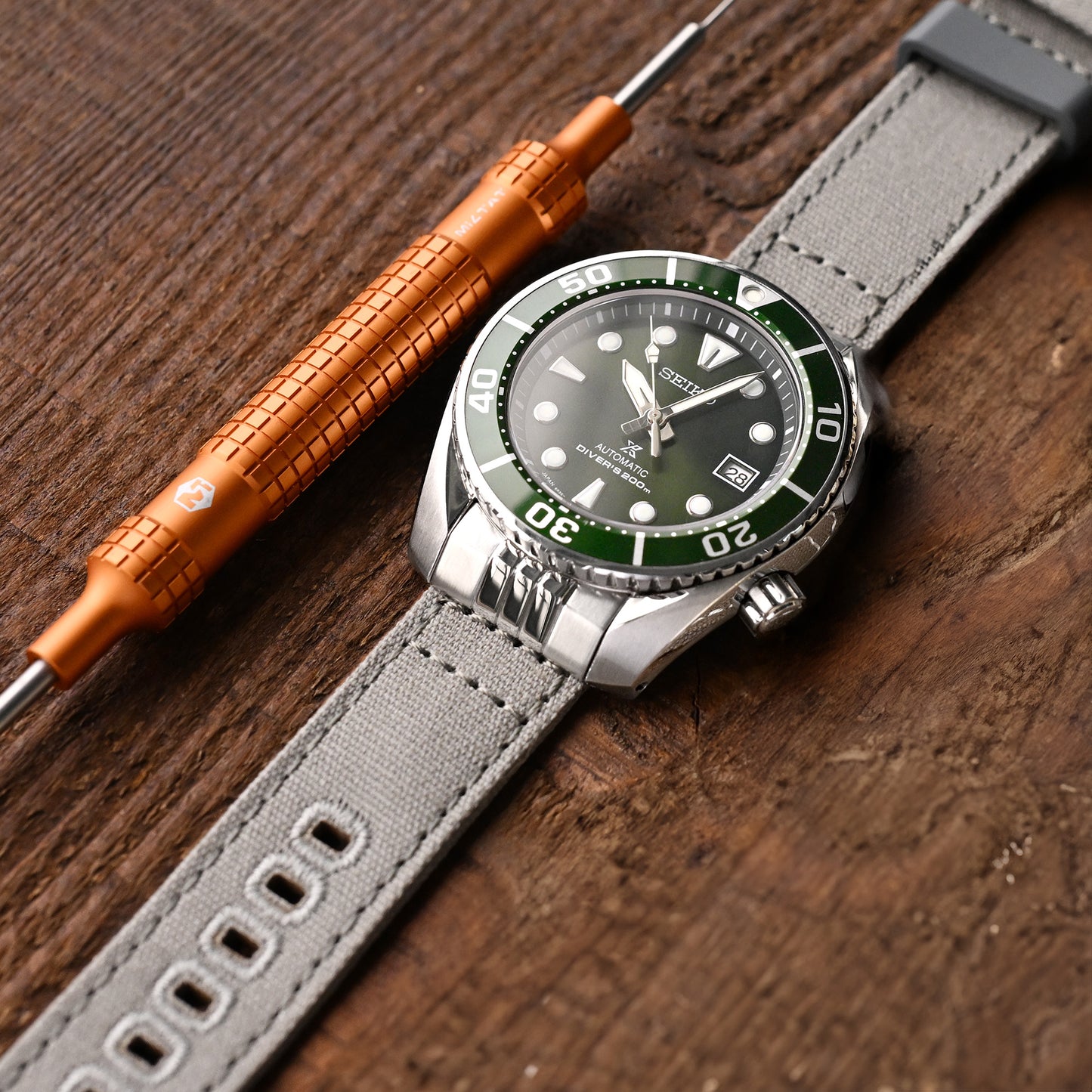 Khaki Quick Release Canvas + Add-on End Piece watch strap compatible with Seiko Sumo SPB103