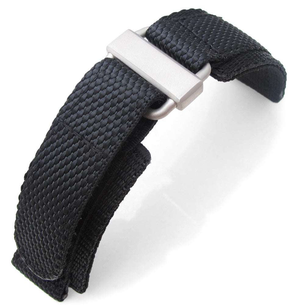 MiLTAT Black Nylon Hook and Loop Fastener Watch Strap, XL