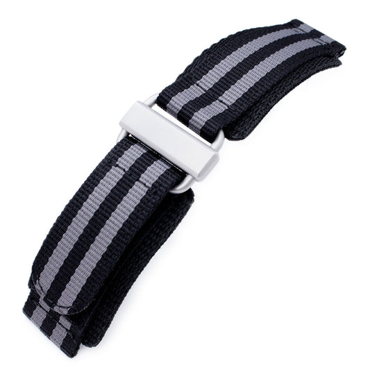 Black & Grey Nylon Hook-and-loop watch strap, Sandblasted