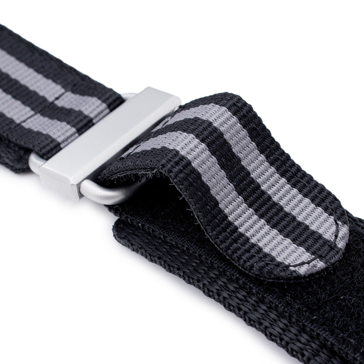 Black & Grey Nylon Hook-and-loop watch strap, Sandblasted