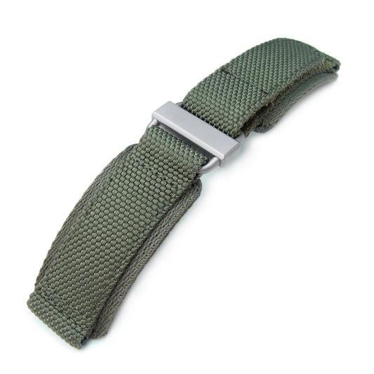 MiLTAT Military Green Nylon Hook and Loop Fastener Watch Strap, Brushed, XL