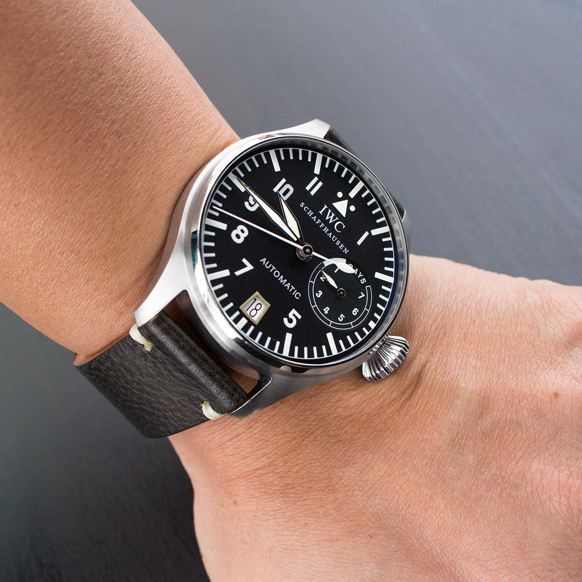 MiLTAT Dark Brown Calf Leather, Beige St. PVD