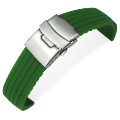Matte Green Grooves Silicone Diver Strap