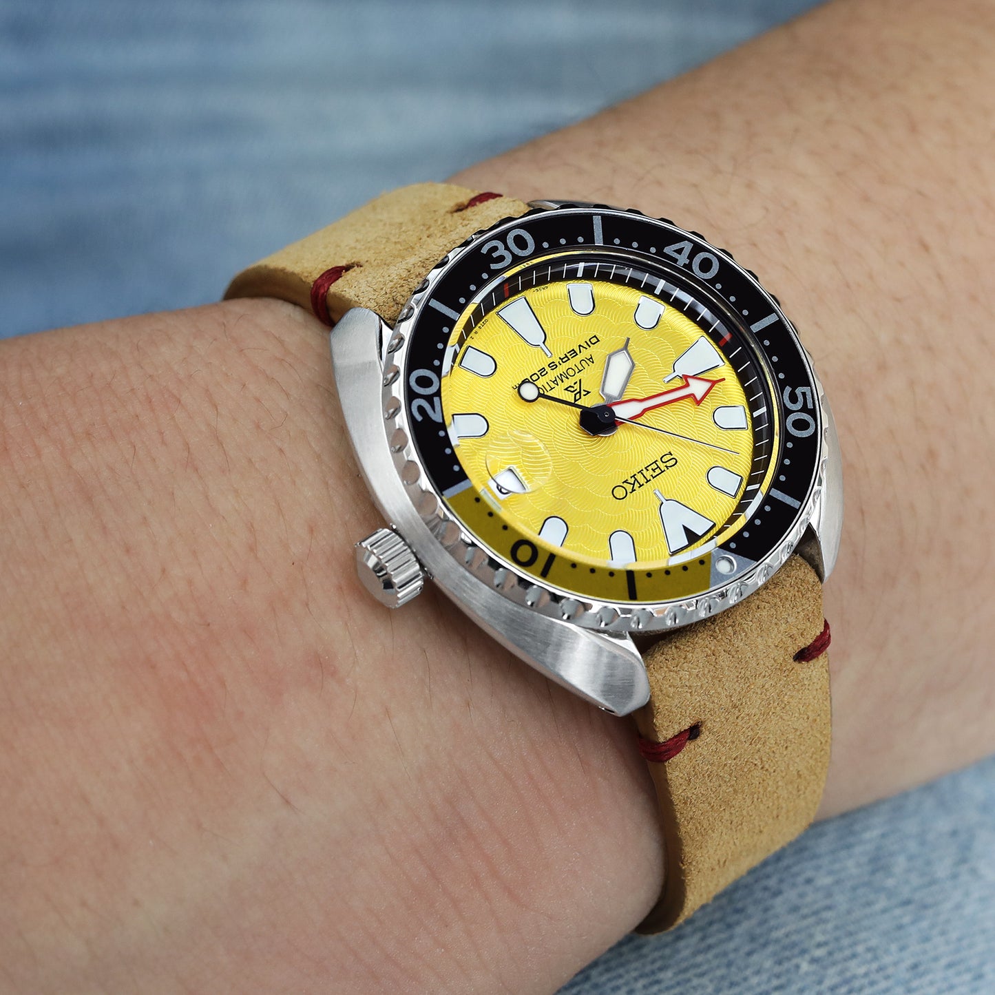 20mm Khaki Quick Release Italian Suede Leather Strap, Red St.