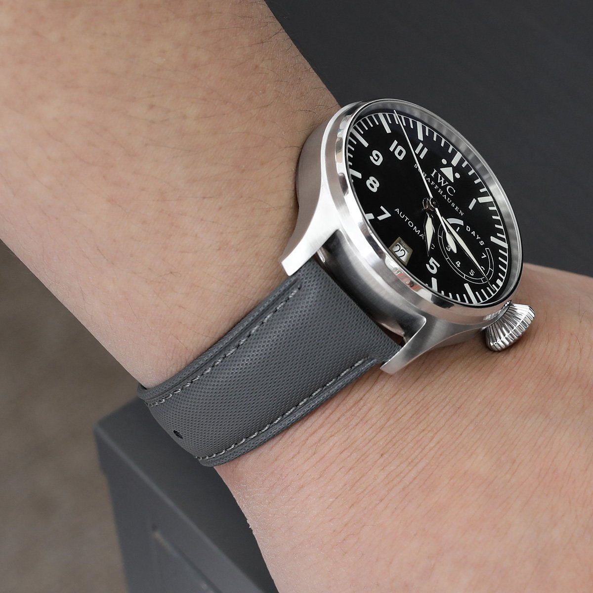 20mm or 22mm Military Grey Finish Watch Strap, Grey Stitching, Polished