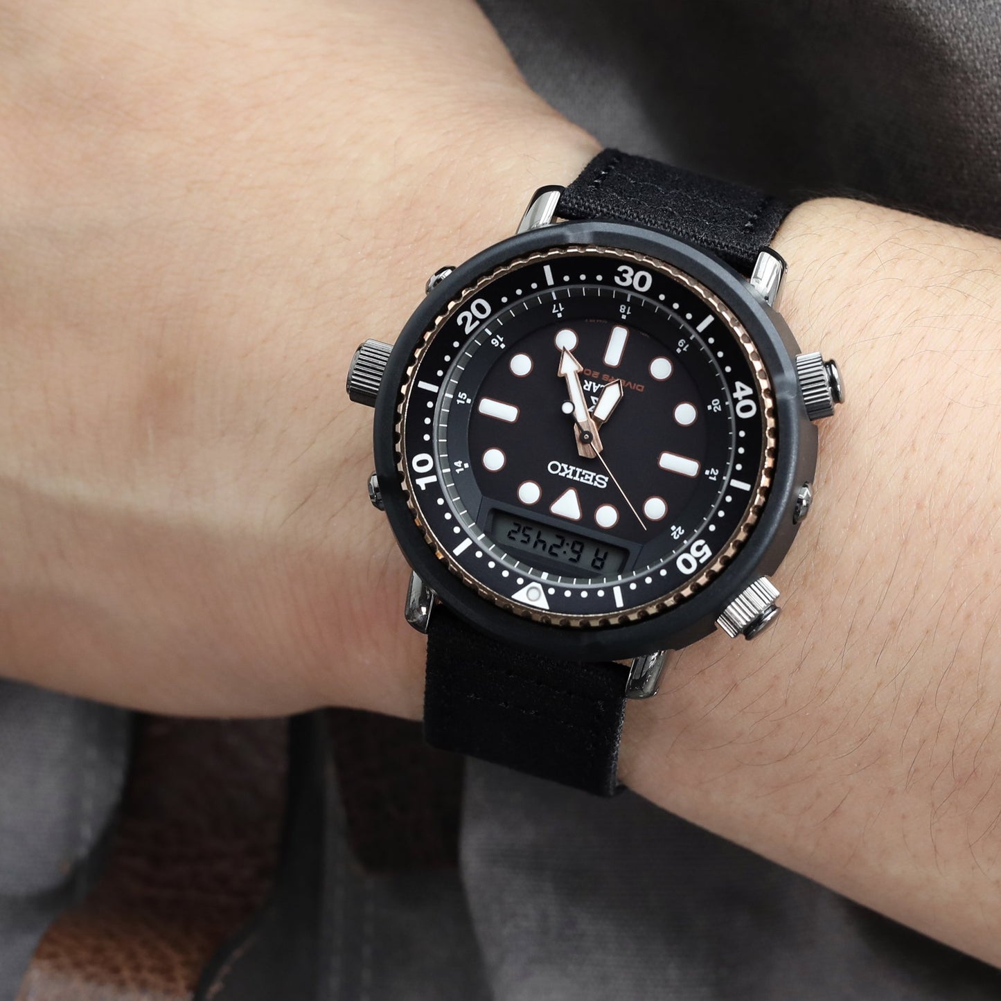 Seiko Prospex Arnie Re-Issue Solar Hybrid Black Gold LCD Watch SNJ028P1