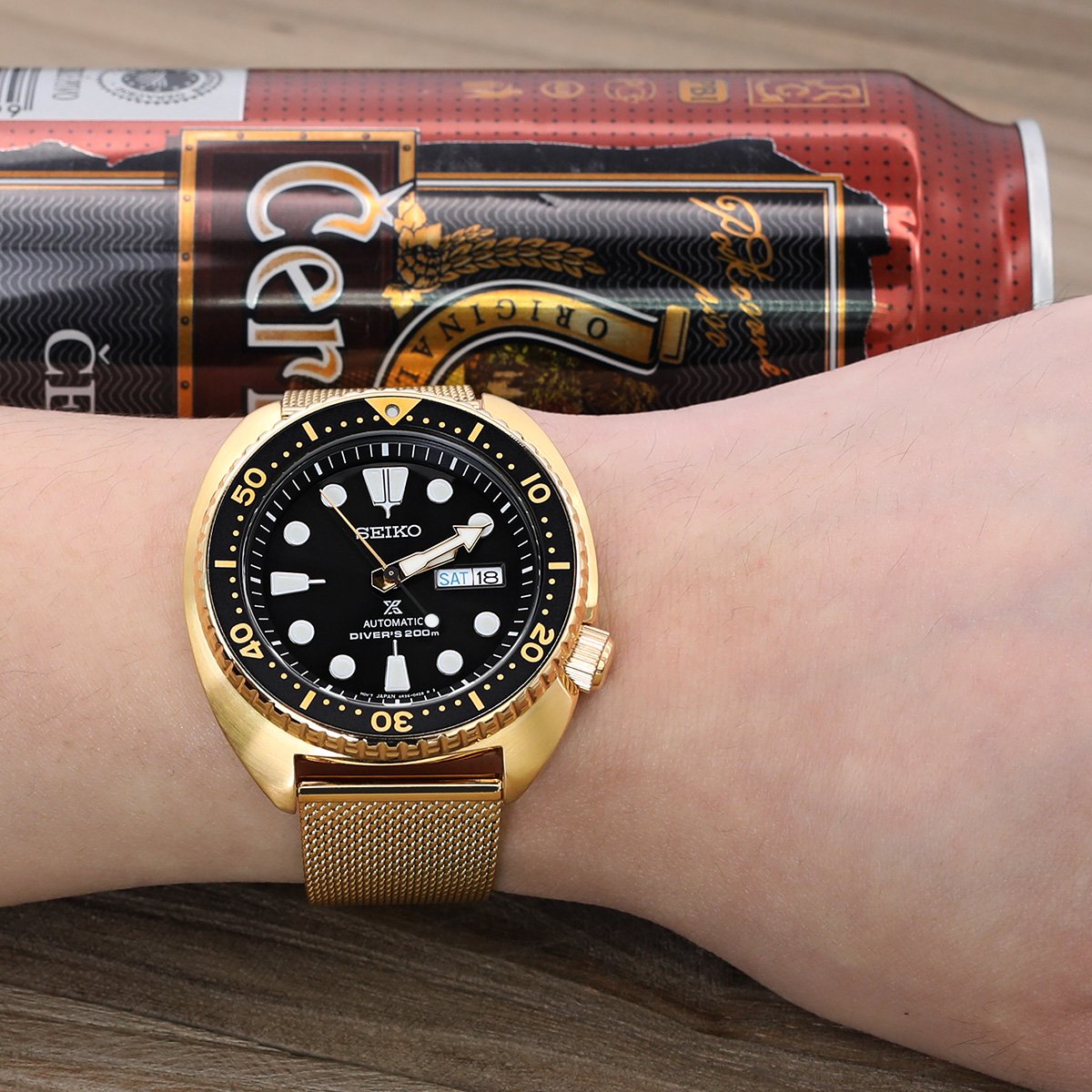 22mm Classic Vintage Knitted Superfine Wire Mesh Band, Polished IP Gold