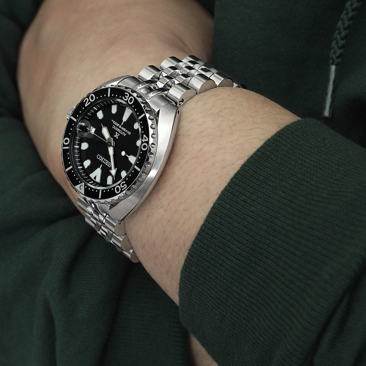20mm Angus-J Louis 316L Stainless Steel Watch Bracelet for Seiko Mini Turtles SRPC35, Brushed, V-Clasp