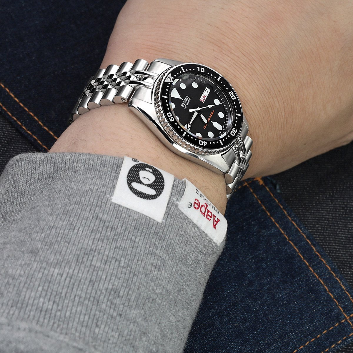 20mm Super-J Louis 316L Stainless Steel Watch Bracelet for Seiko SKX013, V-Clasp Brushed