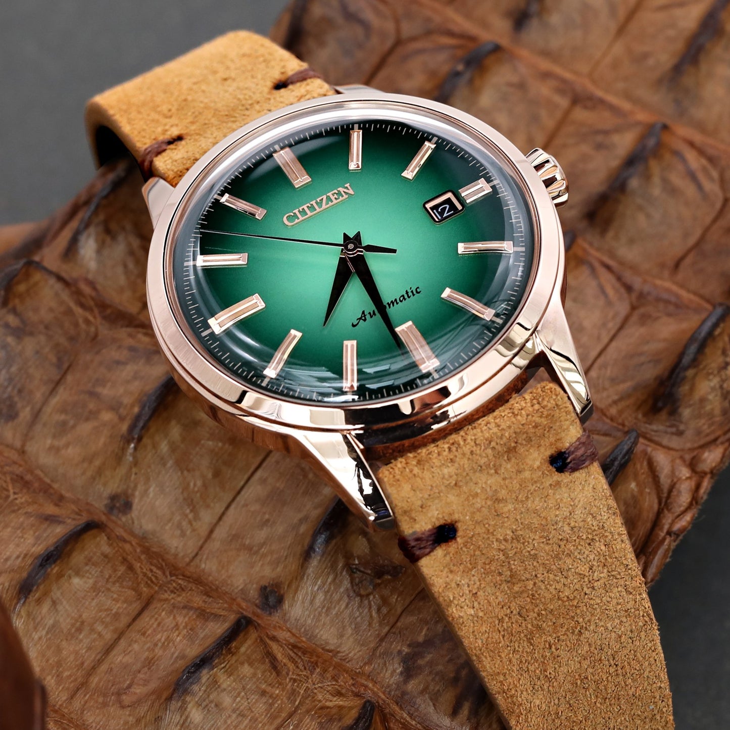 Citizen NK0002-14W Emerald Green 60 hours Power Reserve Rose Gold watch Taikonaut Watch Bands