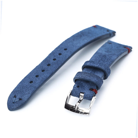 20mm Blue Quick Release Italian Suede Leather Strap, Blue - Red St.