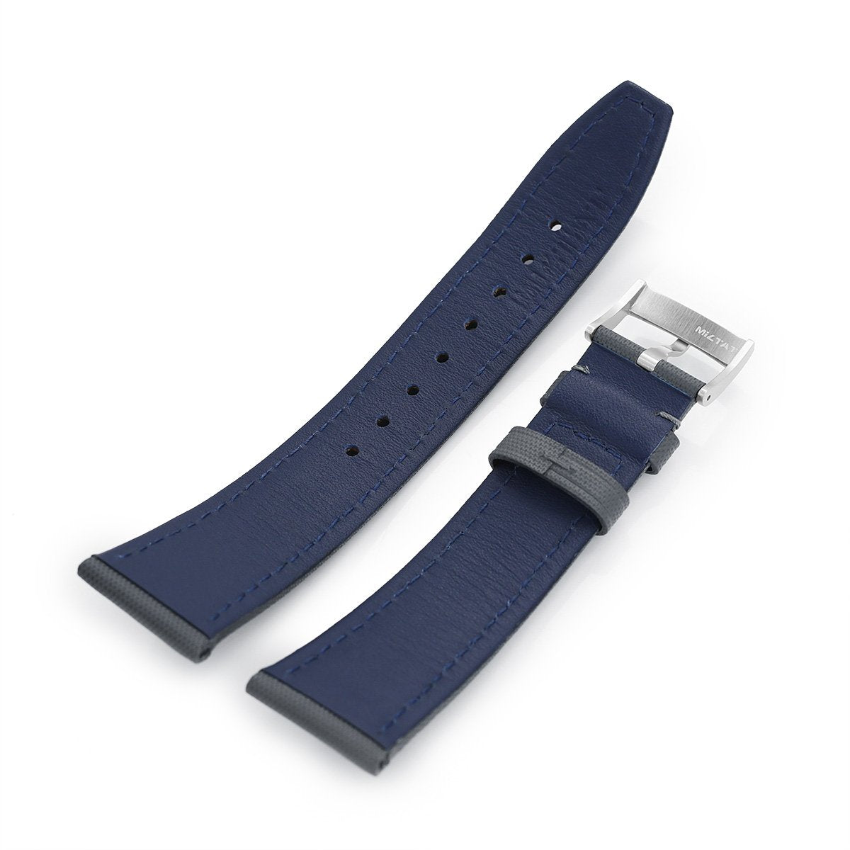 20mm or 22mm Military Grey Finish Watch Strap, Grey Stitching, Brushed