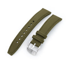 20mm, 21mm or 22mm Strong Texture Woven Nylon Military Green Watch Strap, Brushed