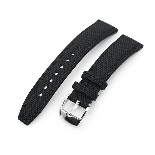 20mm, 21mm or 22mm Strong Texture Woven Nylon Black Watch Strap, Polished