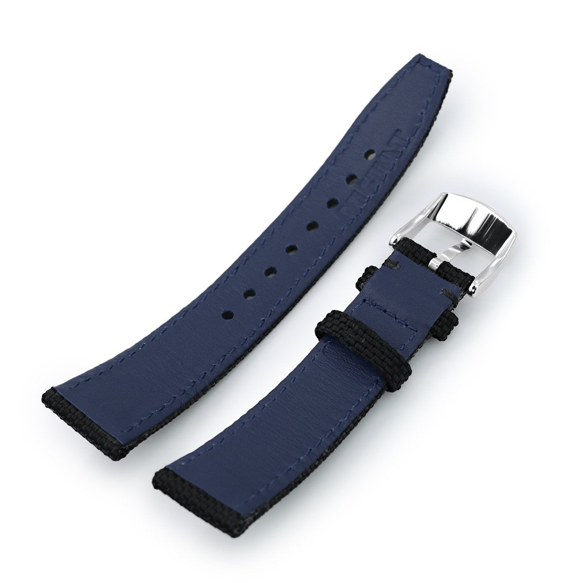 20mm, 21mm or 22mm Strong Texture Woven Nylon Black Watch Strap, Polished