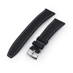 20mm or 22mm Black Kevlar Finish Watch Strap, Beige Stitching, Polished