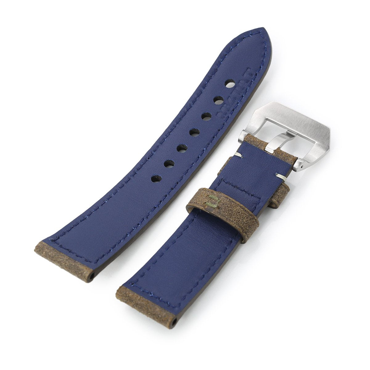 MiLTAT 21mm, 22mmmm Genuine Olive Brown Distressed Leather Watch Strap Extra Soft, Beige Stitching