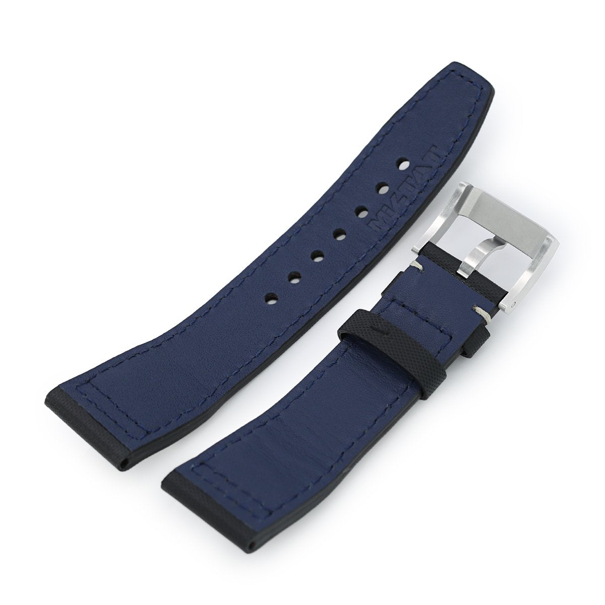 20mm to 23mm Pilot Black Kevlar Finish Watch Strap, Beige Stitching, Brushed