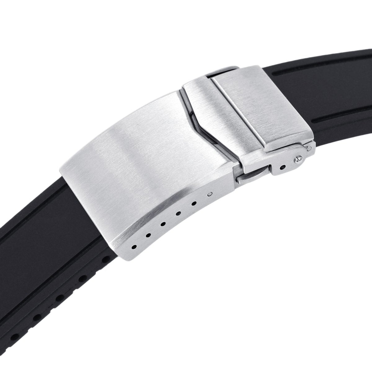 20mm Crafter Blue - Black Rubber Curved Lug Watch Band for Seiko MM300 Prospex Marinemaster SBDX001, Button Control Chamfer Clasp