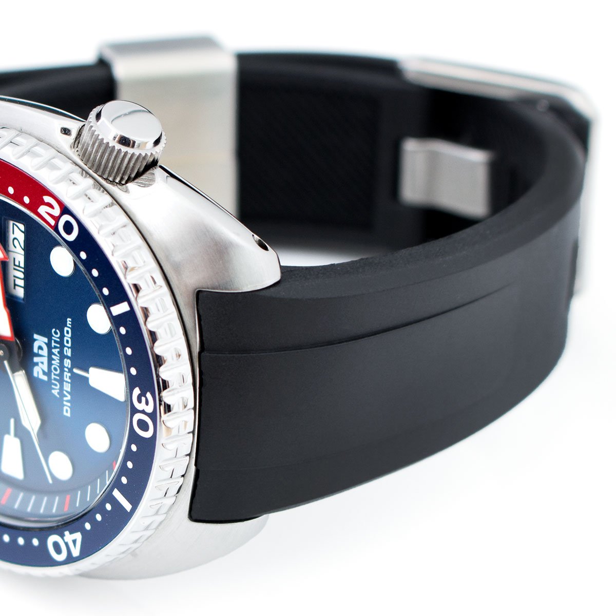 Seiko Turtle Crafter Blue Black Curved End Rubber Straps | Strapcode