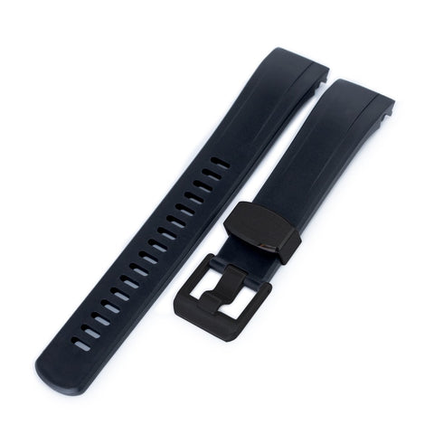 Black Curved End Rubber Strap compatible with Seiko Samurai SRPB51, PVD