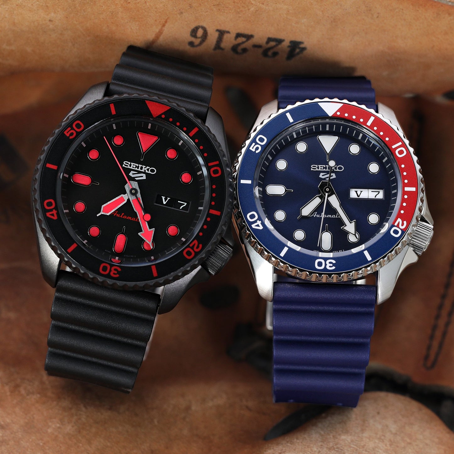 Seiko 5 Sports SRPD83K1 Black Hard Coating Red Lume Street Style Taikonaut Watch Bands