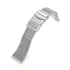 Solid End Massy Mesh Band Stainless Steel Watch Bracelet, Button Chamfer Diver Clasp, Brushed