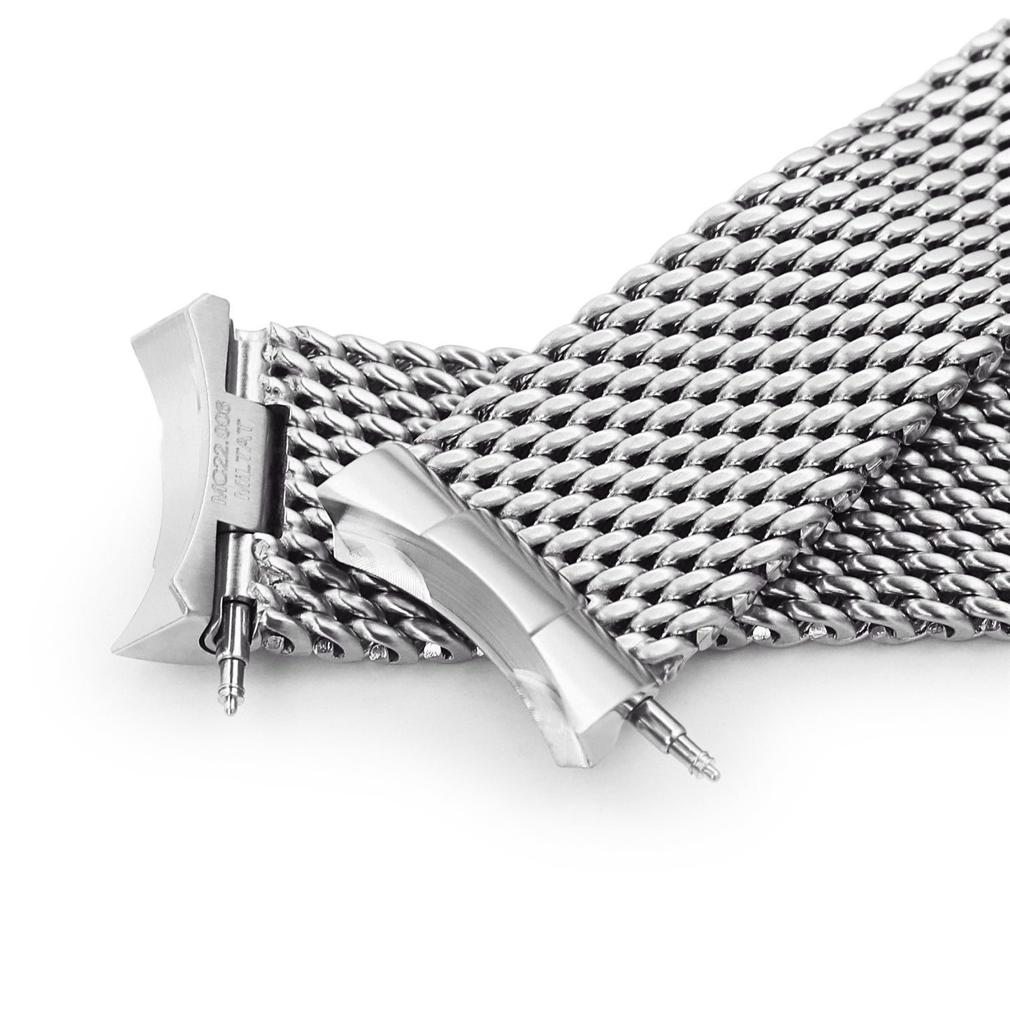 Curved End Massy Mesh Watch Band for Seiko 5 - 5S V-Clasp Brushed