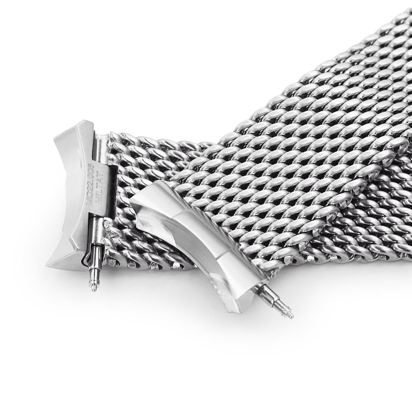 Curved End Massy Mesh Watch Band for Seiko 5 - 5S V-Clasp Brushed 