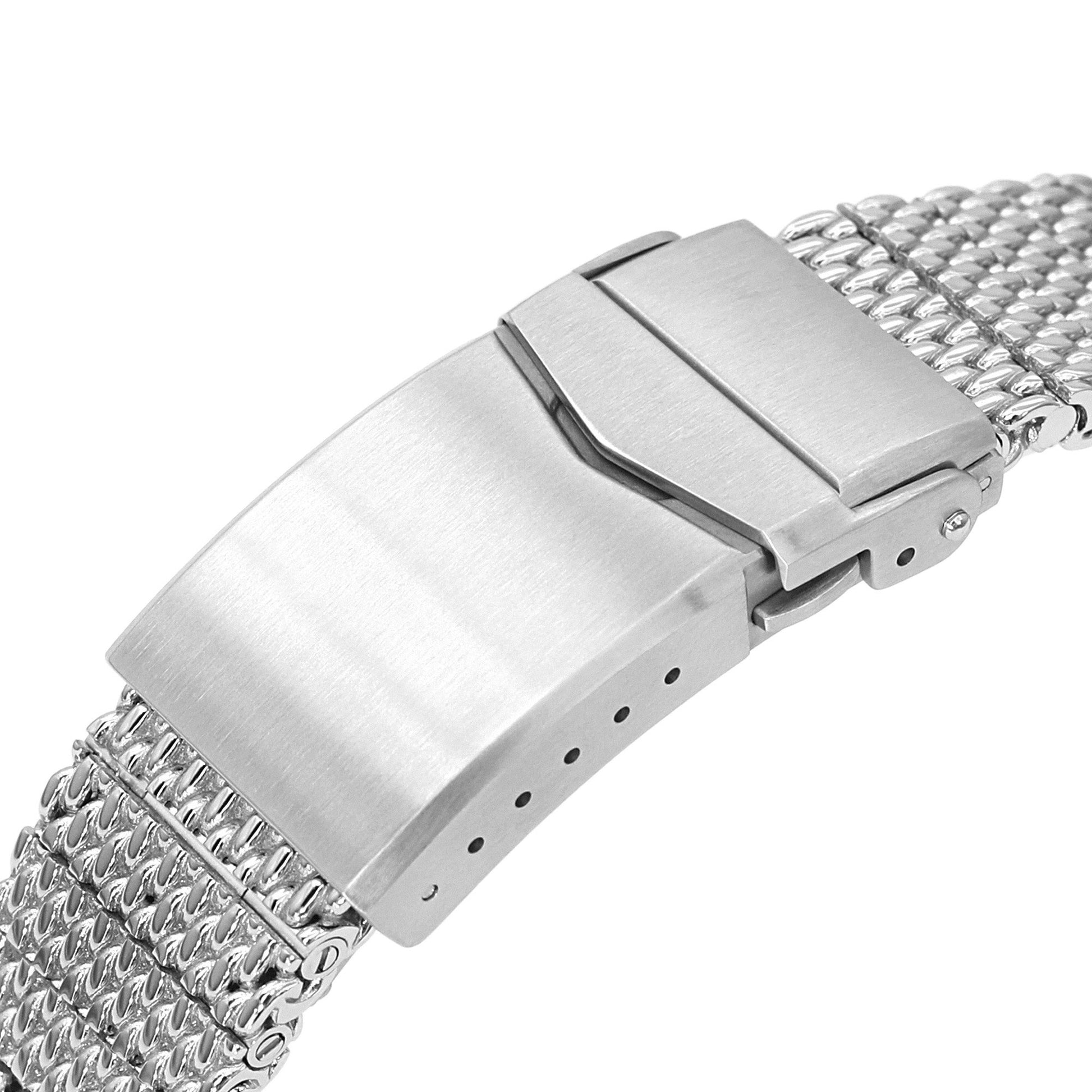 Curved End Massy Mesh Watch Band for Seiko new Turtles SRP777, V-Clasp, Polished