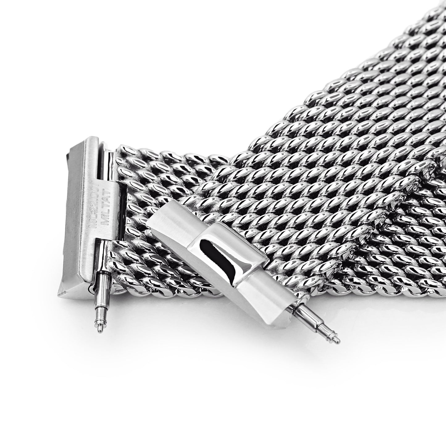 Curved End Massy Mesh Watch Band for Seiko new Turtles SRP777, V-Clasp, Polished
