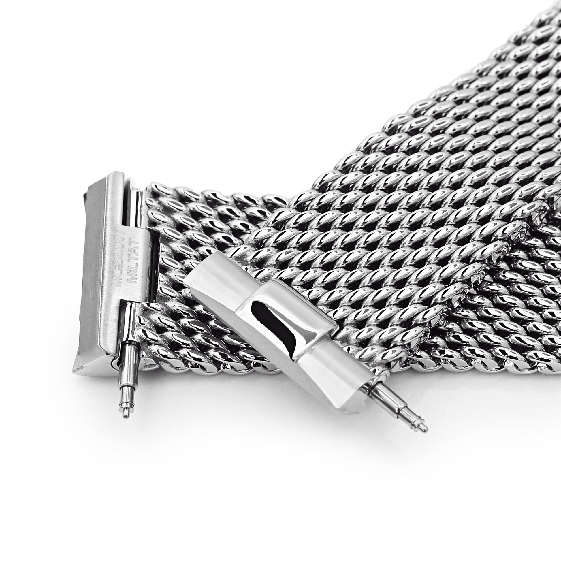 Curved End Massy Mesh Watch Band for Seiko new Turtles SRP777, V-Clasp, Polished