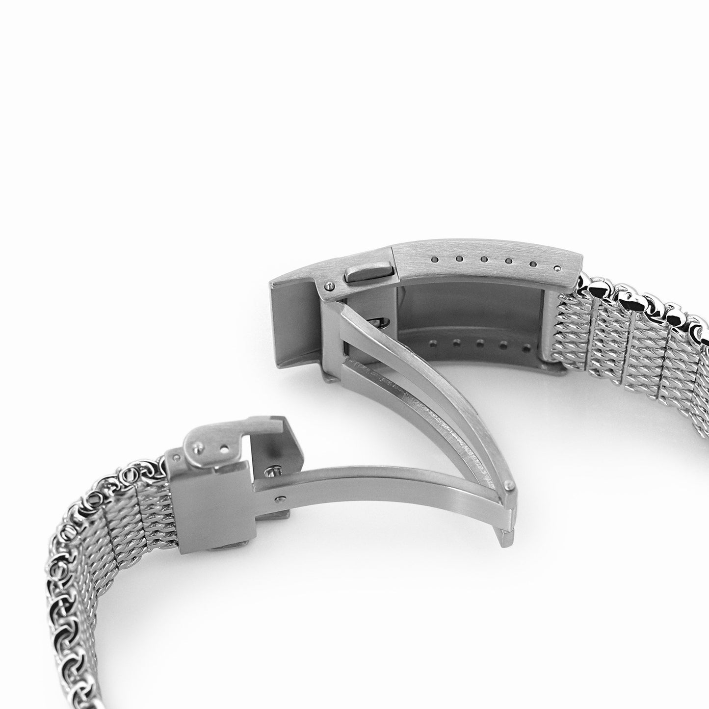 Curved End Massy Mesh Watch Band for Seiko new Turtles SRP777, V-Clasp, Polished