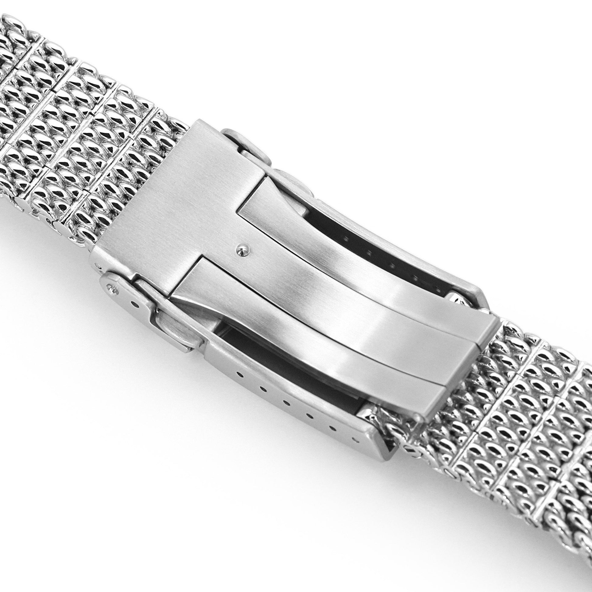 Curved End Massy Mesh Watch Band for Seiko new Turtles SRP777, V-Clasp, Polished