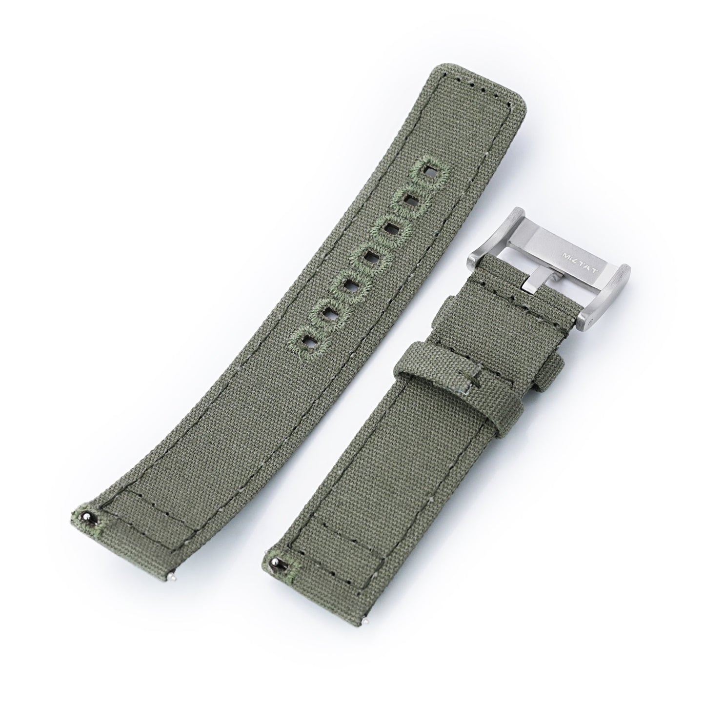 Straight Quick Release Canvas Watch Strap in Military Green, 20mm or 22mm