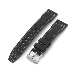 Charcoal Black Alcantara Fabric Quick Release Watch Band, Beige Stitching, 20mm, 21mm or 22mm
