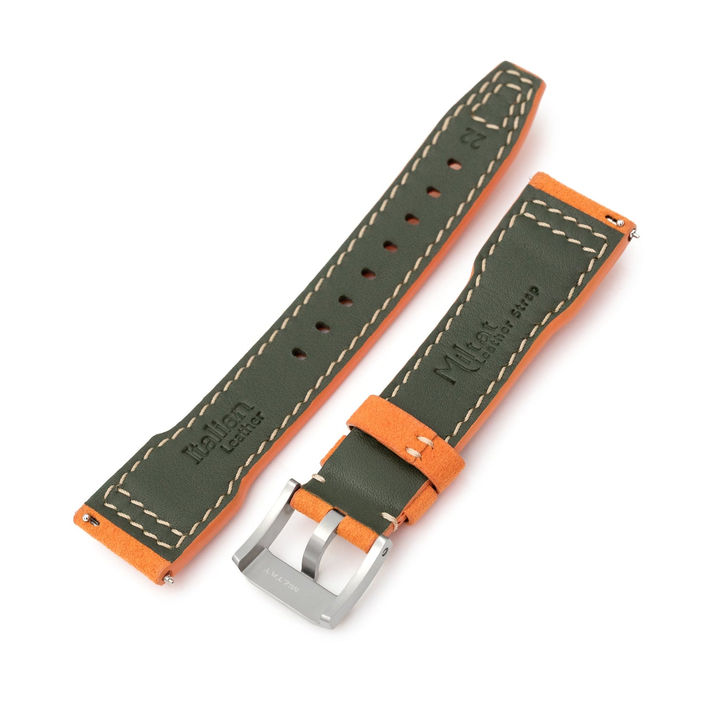 Orange Alcantara Fabric Quick Release Watch Band, Beige Stitching, 20mm, 21mm or 22mm
